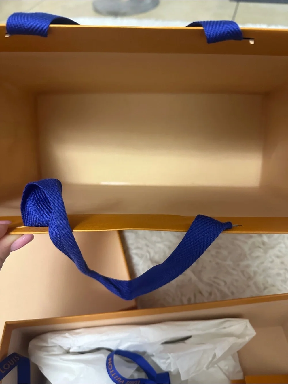Louis Vuitton Orange Box / bag with Blue Ribbon (12”-8.5”-5”)